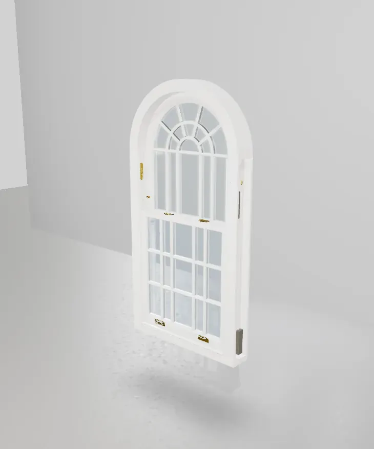 Arched window with double hub and spoke fanlight head over a sliding sash — 3D configurator preview