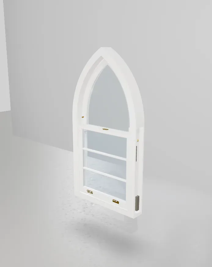 Gothic pointed-arch sash window, plain head with matching Georgian bars below — 3D configurator preview