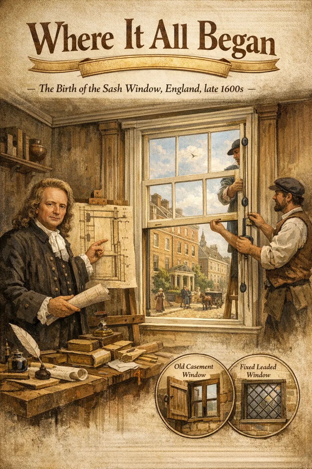 Traditional sash window mechanism and construction