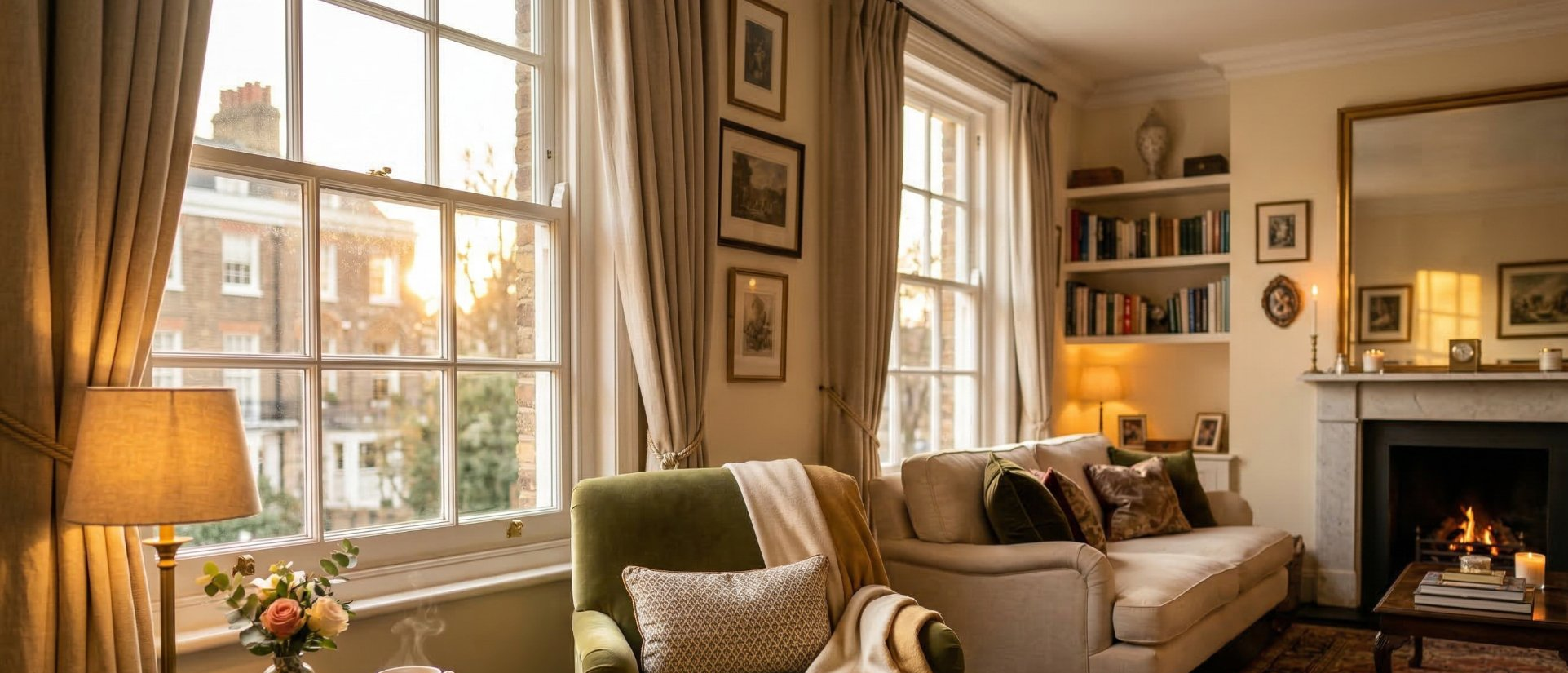 Warm interior with sash windows London
