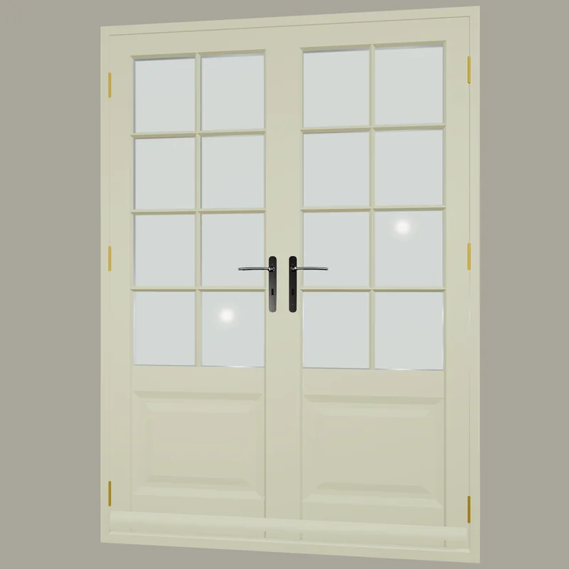 Timber French doors in Farrow & Ball Vert de Terre with Georgian bars and lower panels