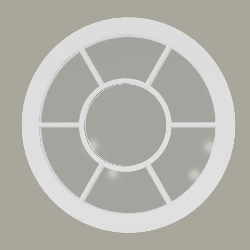 White circular fixed timber window with sunburst glazing bars