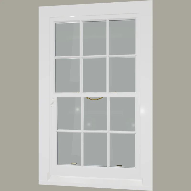 White timber sash window with 6 over 6 Georgian bars for a London period house, outside view