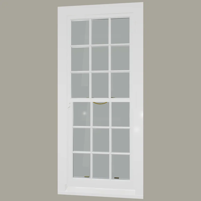 White timber box sash window with 9 over 9 Georgian glazing bars